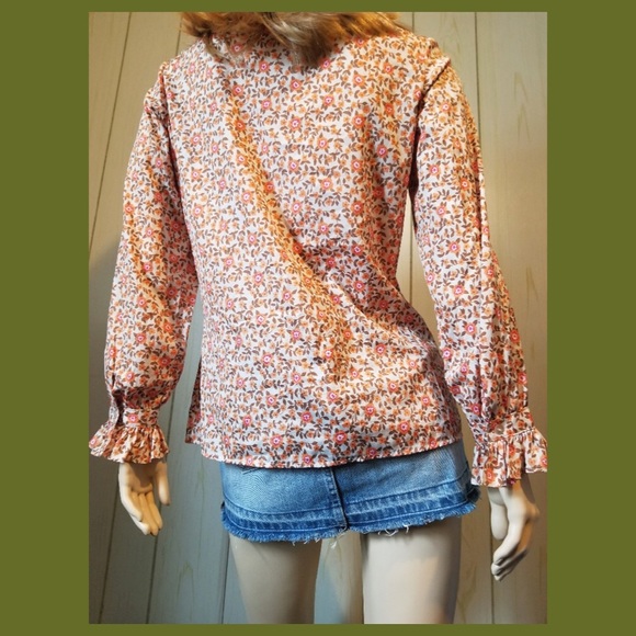 VTG 80s GLORIA VANDERBILT Tie Neck Ruffle Floral Button down Designer Blouse - Picture 3 of 9